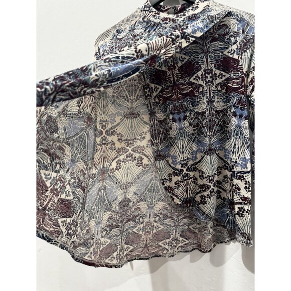 Free People Blouse Layered Open Front Linen Blend Lace Trim Size XS - Picture 7 of 10